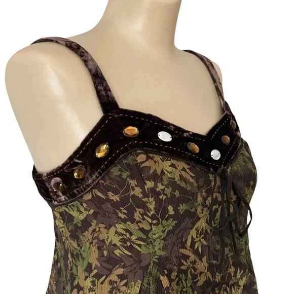 REBE Size 6 Boho Velvet Trim Camisole Tank - Picture 9 of 12